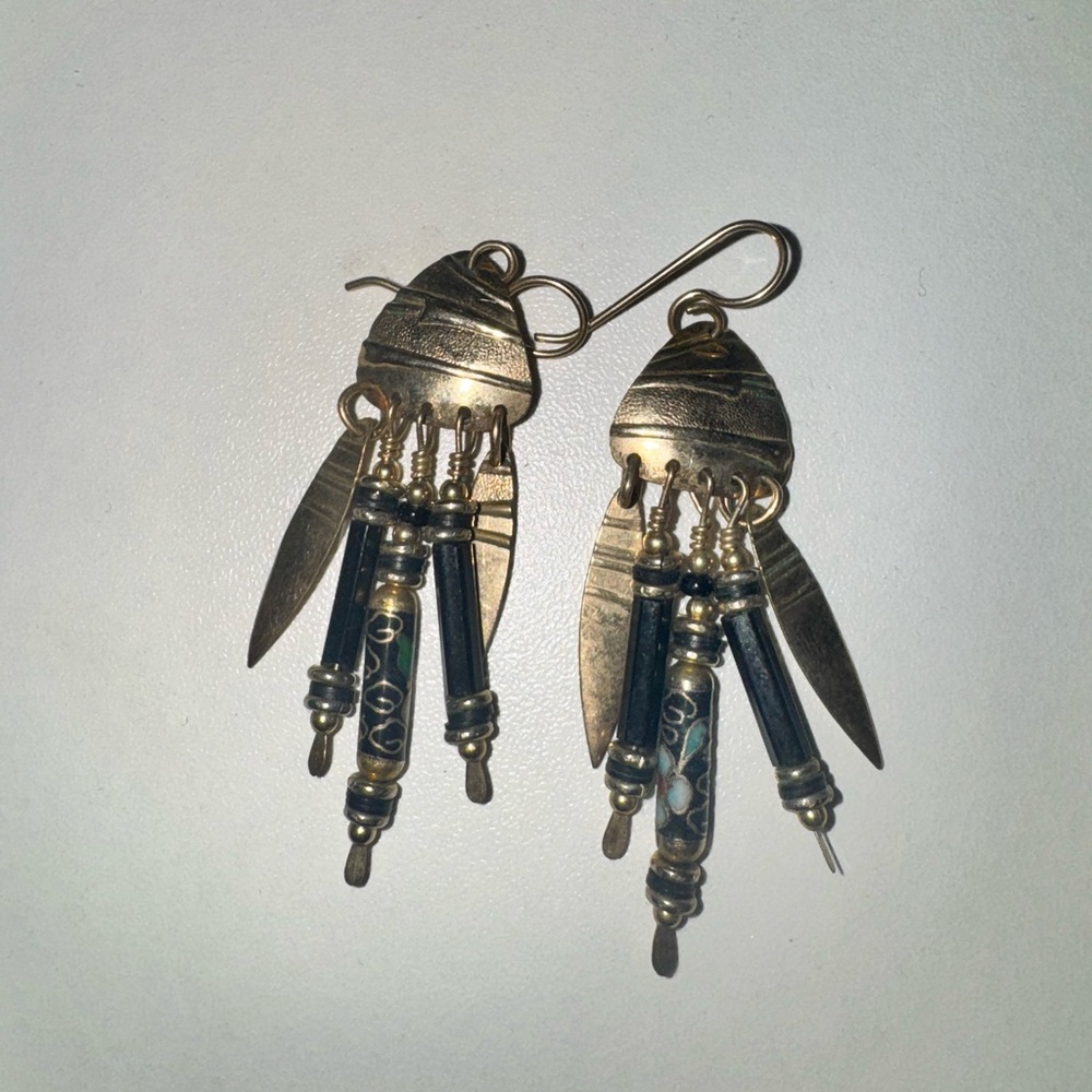 Artisan Gold and Black Boho Earrings